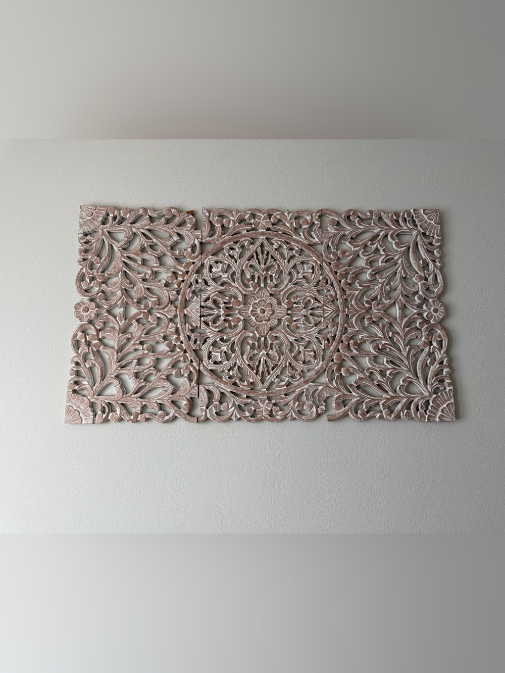 Carved Floral Medallion Wall Panel - Rosewood Finish